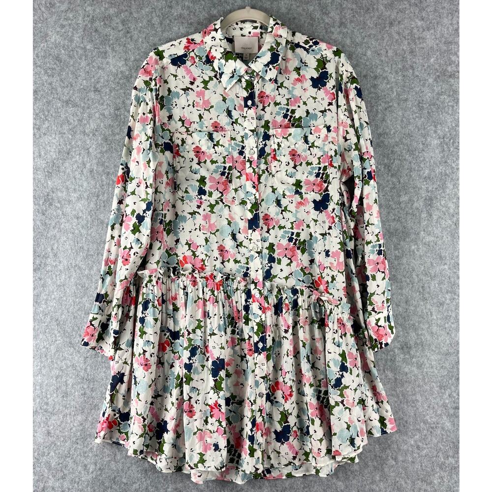 Cinq a Sept Mitch Shirtdress Womens Medium Floral Ruffle Lightweight Flowy Fairy